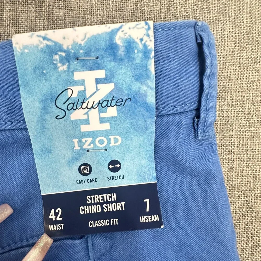 NEW! Mens‎ IZOD Saltwater Shorts Blue 42 Waist 7 inseam Stretch MSRP: $62.50